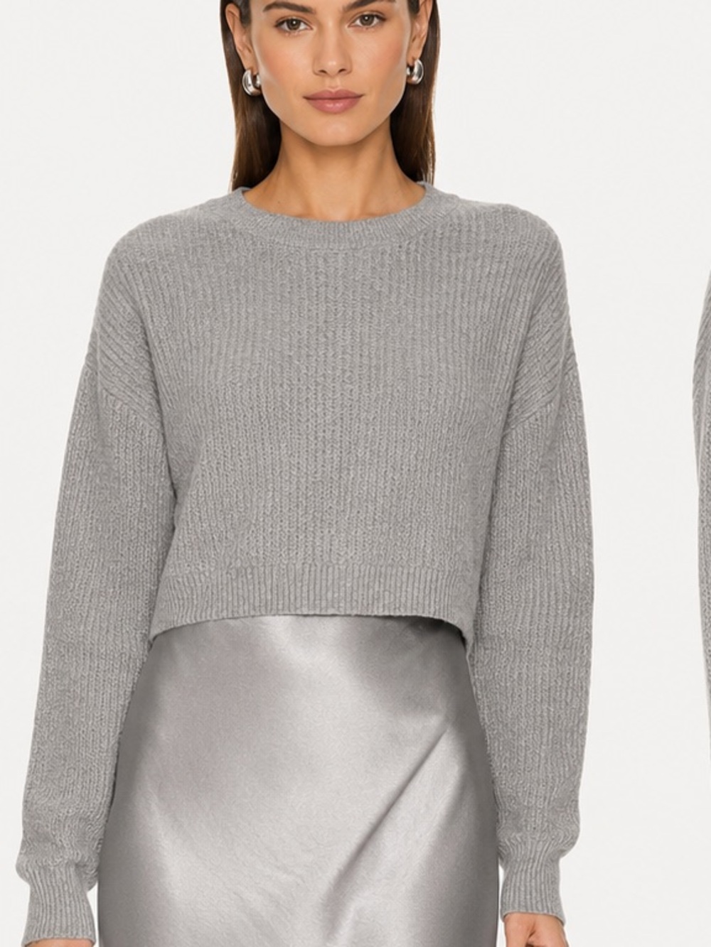 Michael Kors cashmere Light Gray Cropped Crewneck Rib Sweater
